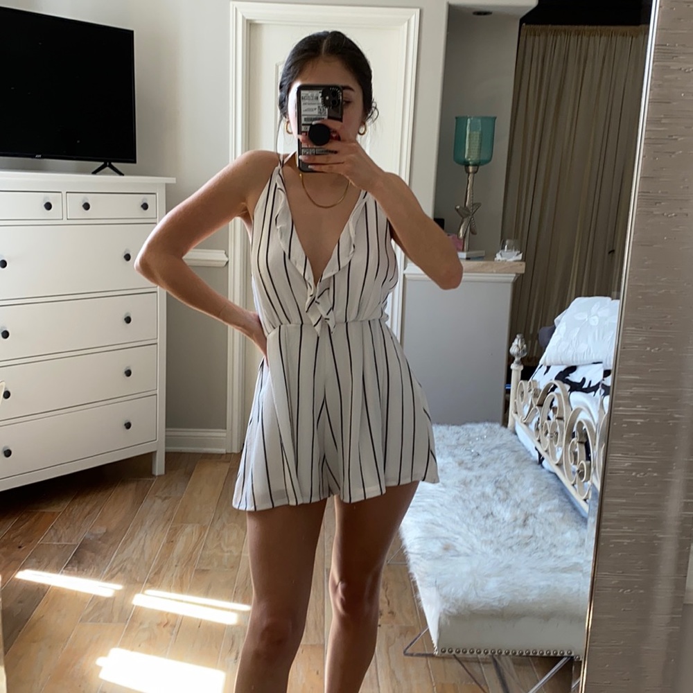 White and black striped romper